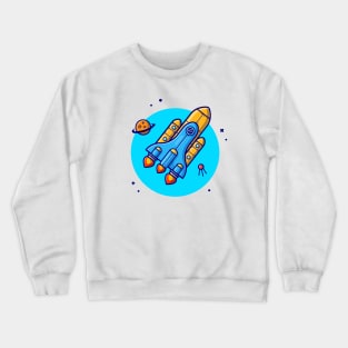 Space Shuttle Flying with Planet and Satellite Cartoon Vector Icon Illustration Crewneck Sweatshirt